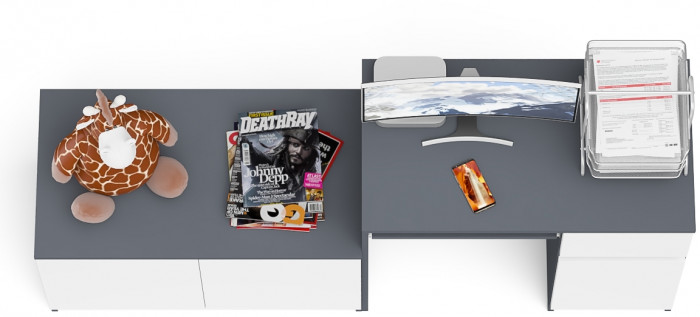 Мори Стол компьютерный МС-1 правый + Тумба МА900.1, цвет графит/белый, ШхГхВ 180,4х50,4х76,6 см., выдвижной ящик справа, НЕ универсальная сборка