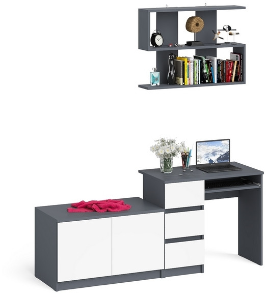 Мори Стол компьютерный МС-6 левый + Тумба МА900.1 + Полка 900, цвет графит/белый, ШхГхВ 180,4х50,4х209,6 см., НЕ универсальная сборка