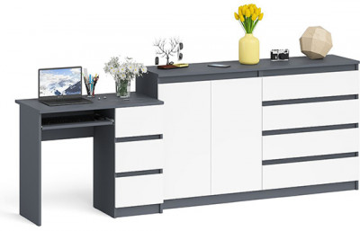 Мори Стол компьютерный МС-6 правый + Комод МК1600.1, цвет графит/белый, ШхГхВ 250,4х50х94 см., выдвижные ящики справа, НЕ универсальная сборка