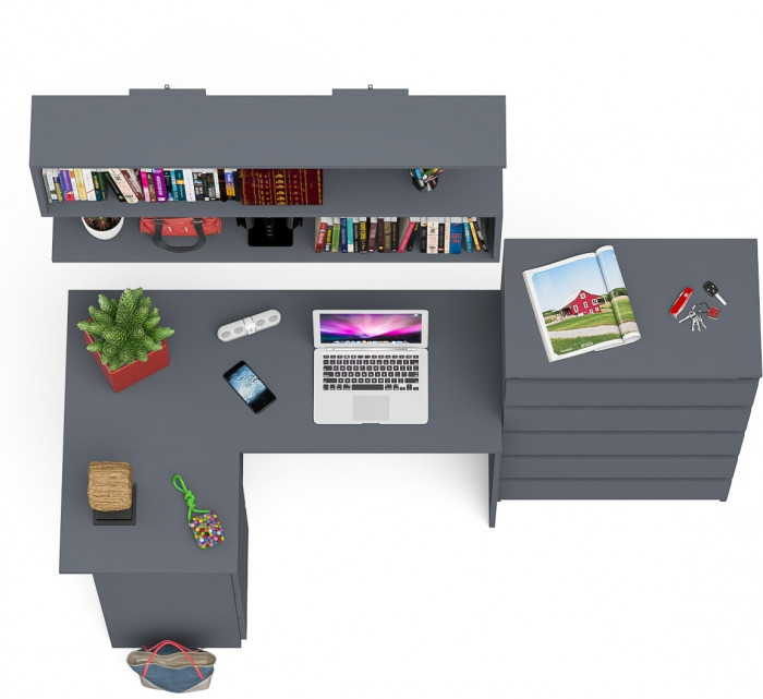 Мори компьютерный стол МС-16 левый + Комод МК700.5 + Полка 1200, графит