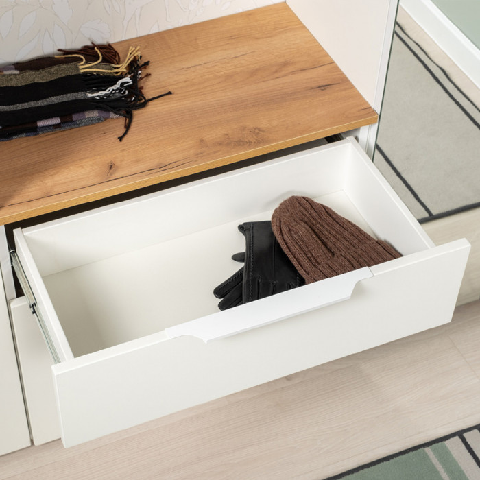 Октава Прихожая 08, белый шагрень/дуб крафт золотой/фасады МДФ белый шагрень