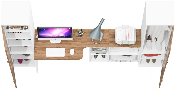 Лидер-8 Пенал МД 22Б + Стол + Пенал 21Б, белый шагрень/крафт золото