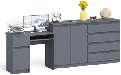Мори компьютерный стол МС-1 левый + Комод МК1600.1, графит