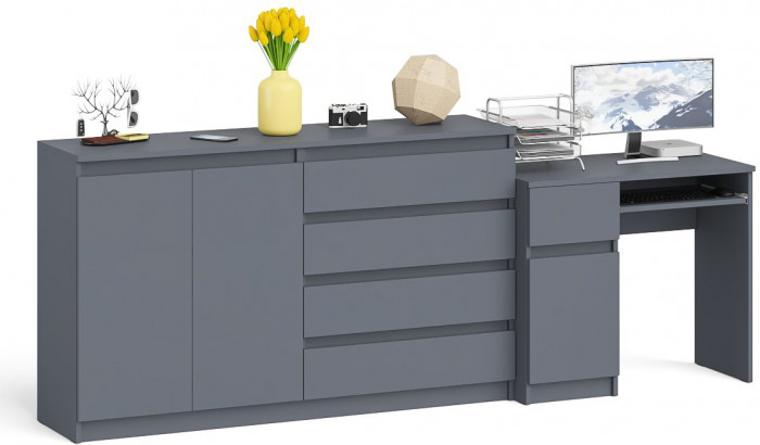 Мори компьютерный стол МС-1 левый + Комод МК1600.1, графит