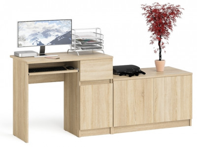 Мори Стол компьютерный МС-1 правый + Тумба МА900.1, цвет дуб сонома, ШхГхВ 180,4х50,4х76,6 см., выдвижной ящик справа, НЕ универсальная сборка