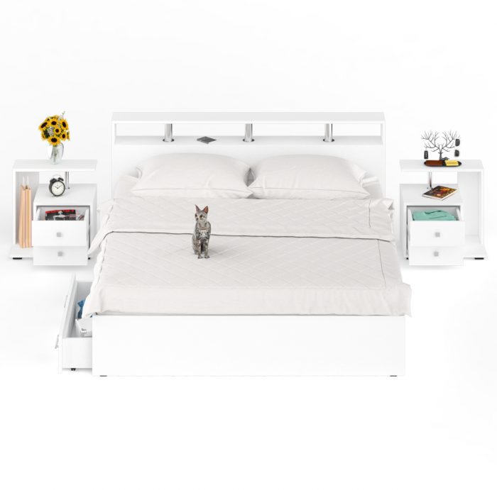 Камелия Кровать с ящиками 1800 + две тумбы, белый