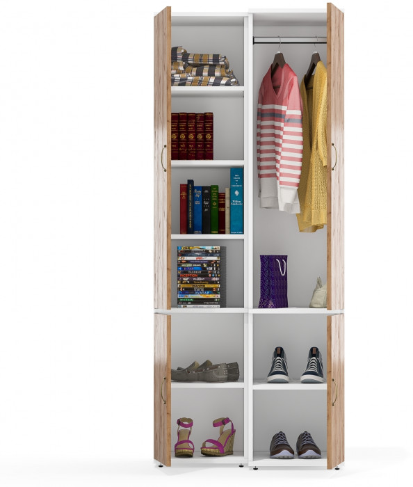 Лидер-8 Модуль Пенал МД 22Б + Пенал МД 23Б, белый шагрень/крафт золото