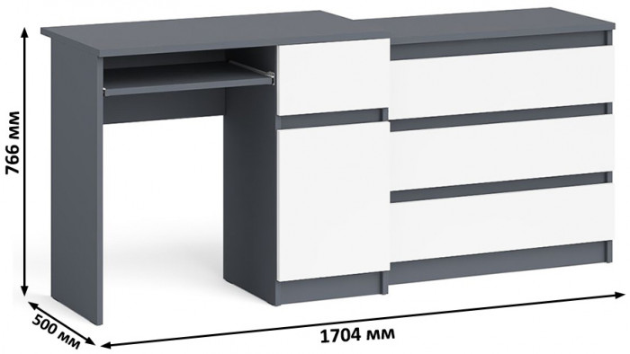 Мори компьютерный стол МС-1 правый + Комод МК800.1, графит/белый