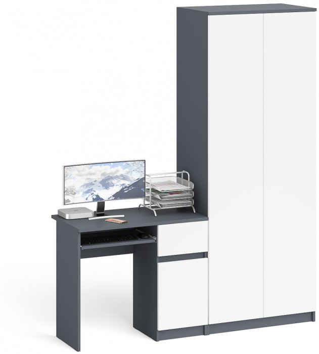Мори компьютерный стол МС-1 правый + Шкаф МШ800.1, графит/белый