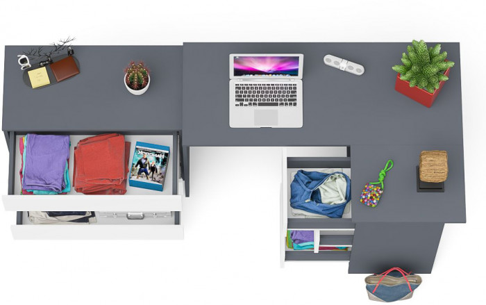 Мори компьютерный стол МС-16 правый + Комод МК800.1, графит/белый