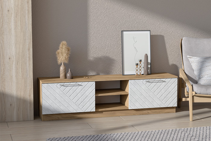 Тумба-2 под ТВ напольная "Иннэс-7", Крафт золотой/Бетон снежный