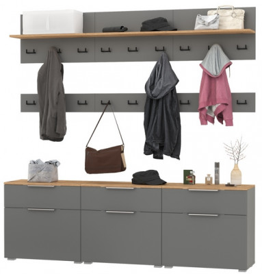 Октава Прихожая 08, серый графит/дуб крафт золотой/фасады МДФ серый графит