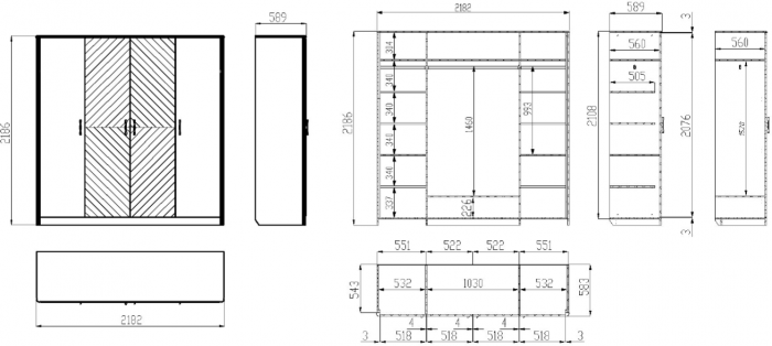 Шкаф для одежды четырехдверный "Тиволи" - Серый антрацит (лак)