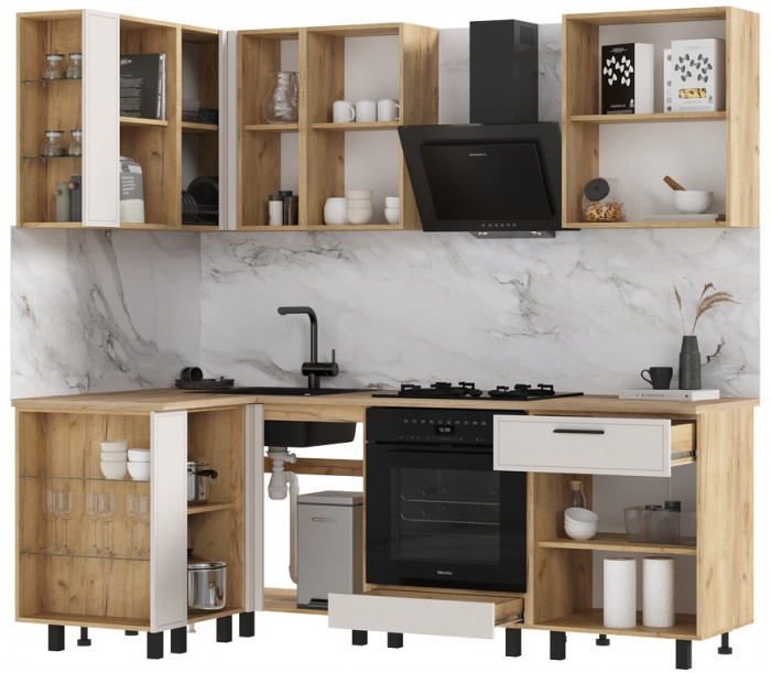 Модульная кухня Бьянка 1,2х2,2м, Крафт золотой/Кашемир