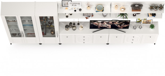 Валенсия Гостиная № 125, ЛДСП белый шагрень/МДФ белый шагрень