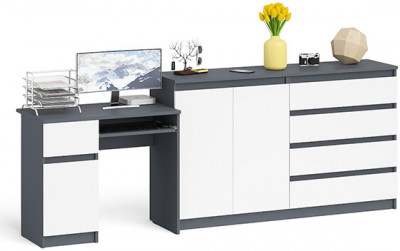 Мори компьютерный стол МС-1 левый + Комод МК1600.1, графит/белый