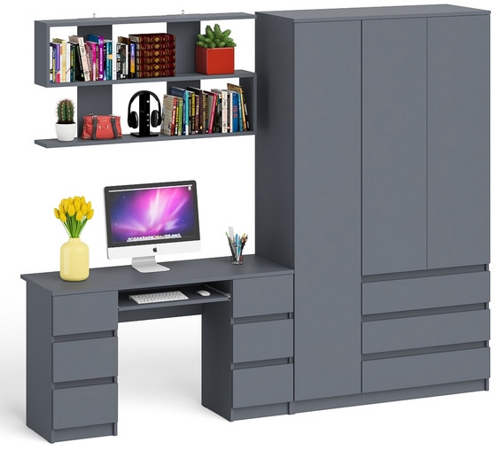 Мори компьютерный стол МС-2 + Шкаф МШ1200.1 + Полка 1200, графит
