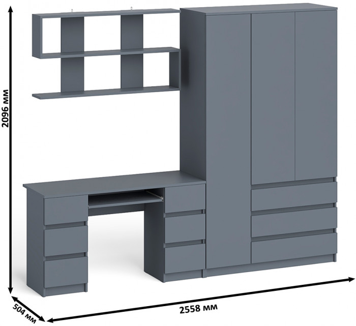 Мори компьютерный стол МС-2 + Шкаф МШ1200.1 + Полка 1200, графит