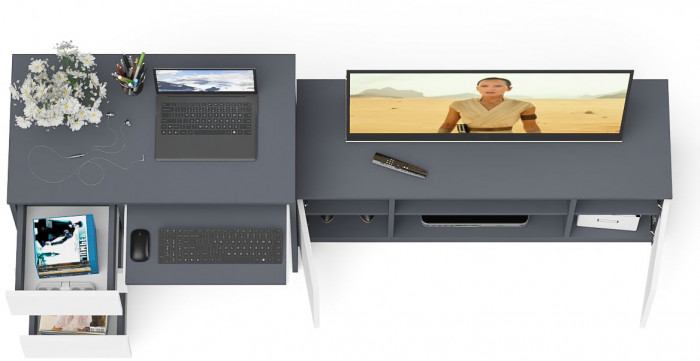 Мори компьютерный стол МС-6 левый + Тумба МТВ1200.1, графит/белый