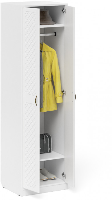 Прихожая П-6 Шкаф, белая шагрень/фасады МДФ белое дерево фрезеровка ромб