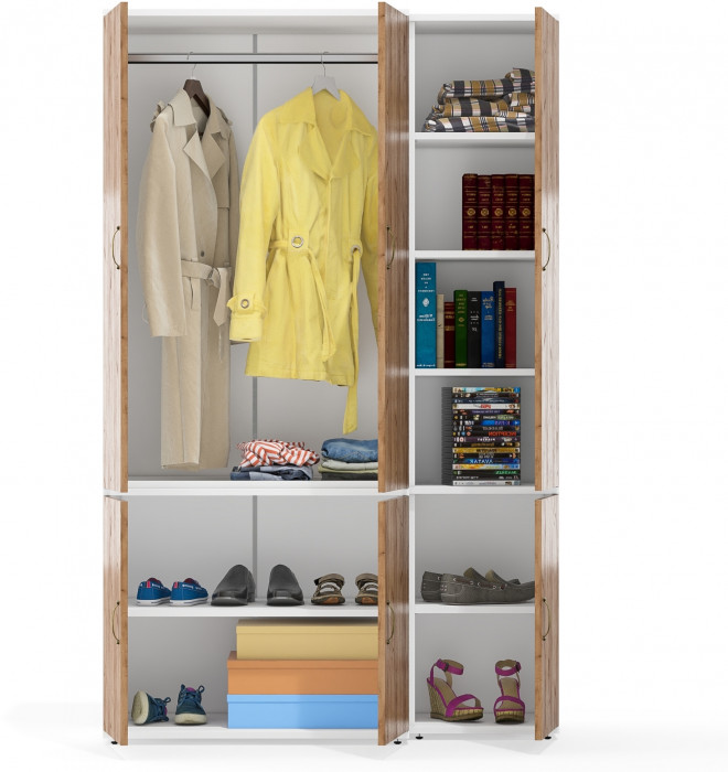 Лидер-8 Модуль Пенал МД 22Б + Шкаф МД 19Б, белый шагрень/крафт золото