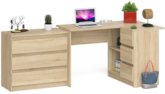 Мори компьютерный стол МС-16 правый + Комод МК800.1, дуб сонома