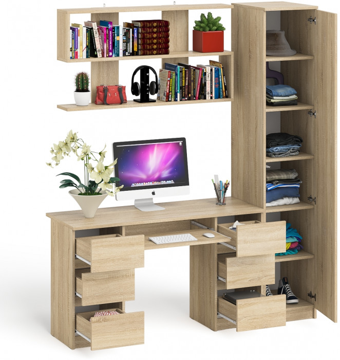 Мори компьютерный стол МС-2 + Пенал МШ400.1 + Полка 1200, дуб сонома