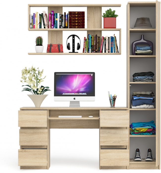 Мори компьютерный стол МС-2 + Пенал МШ400.1 + Полка 1200, дуб сонома