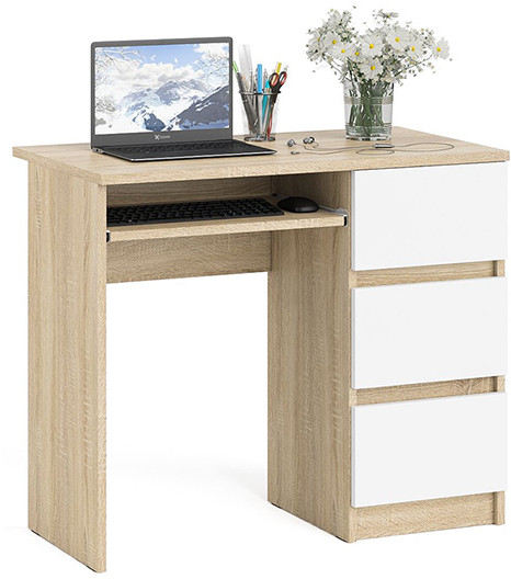 Мори компьютерный стол МС-6 правый, дуб сонома/белый