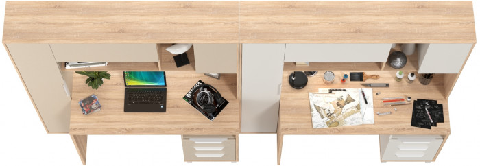 Два стола компьютерных Комфорт 12.95N, цвет дуб сонома/белый/дуб сонома/сатин, ШхГхВ 324х60,3х180 см., НЕ универсальная сборка