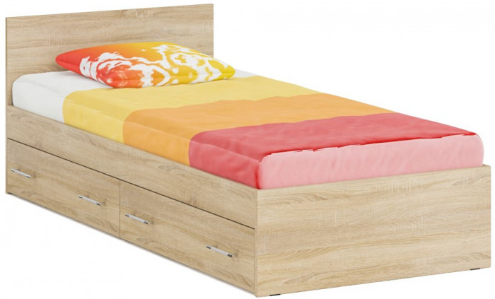 Кровать с ящиками 0900 + Шкаф угловой Стандарт, цвет дуб сонома, ШхГхВ 93,5х203,5х70 + 81,2х81,2х200 см., сп.м. 900х2000 мм., б/м, основание есть