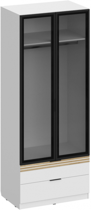 Шкаф-витрина 4-х створчатый с ящиками, Белый/Профиль МДФ Дуб вотан