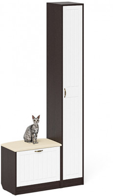 Прихожая П-6 Компоновка № 19, цвет венге/фасады МДФ белое дерево фрезеровка прованс, ШхГхВ 90х35х210 см., универсальная сборка