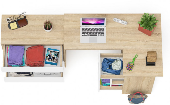 Мори компьютерный стол МС-16 правый + Комод МК800.1, дуб сонома/белый