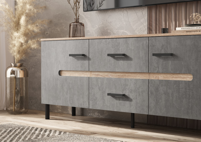 Ким Тумба ТВ (металл) Бетон темный, сонома