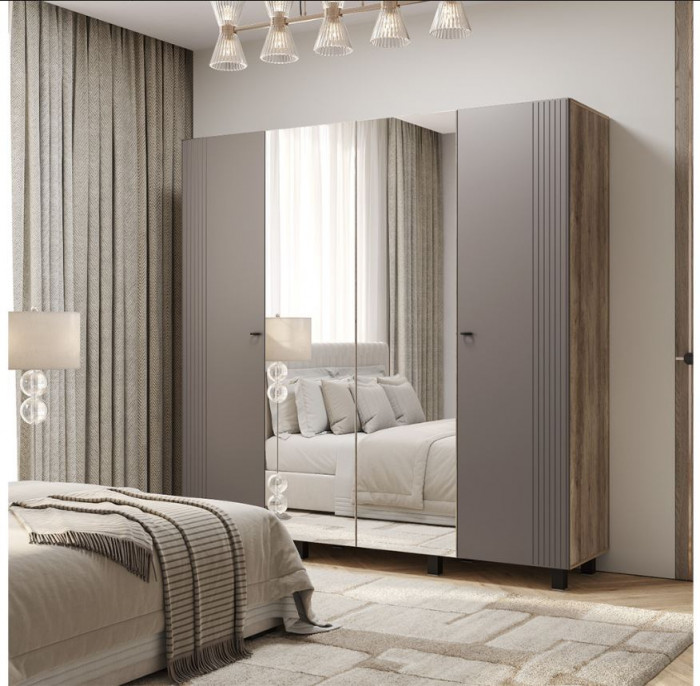 "Олива" ШК-13 Шкаф 4-х створчатый Дуб каньон/МФ14 Муссон софт