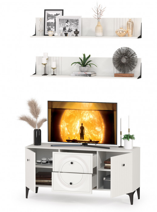 Валенсия Гостиная № 051, цвет ЛДСП белый шагрень/МДФ белый шагрень, ШхГхВ 133,1х38,3х210 см.