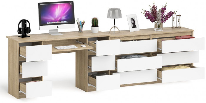 Мори компьютерный стол МС-2 + Комод МК1380.6, дуб сонома/белый