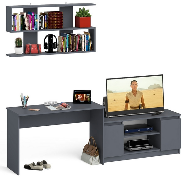 Мори письменный стол МСП1200.1 + Тумба МТВ1200.1 + Полка 1200, графит