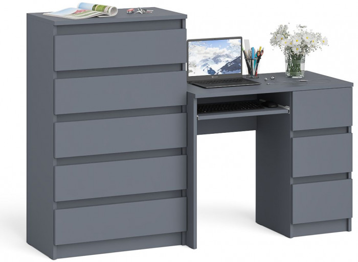 Мори Стол компьютерный МС-6 правый + Комод МК700.5, цвет графит, ШхГхВ 160,4х50х114 см., выдвижные ящики справа, НЕ универсальная сборка
