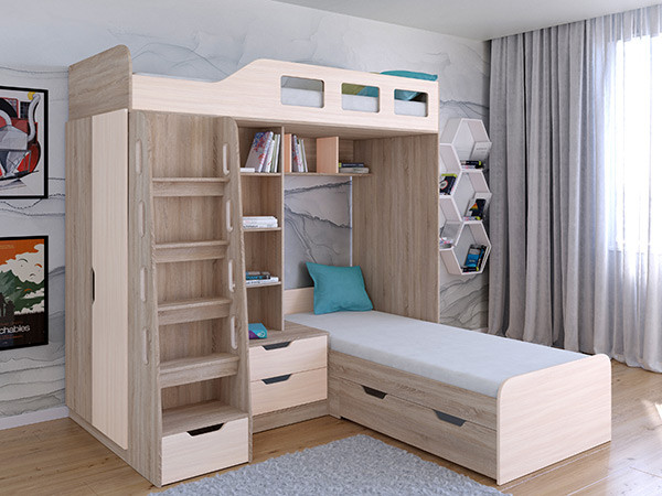 Кровать двухъярусная Астра 4  Сонома/Дуб молочный