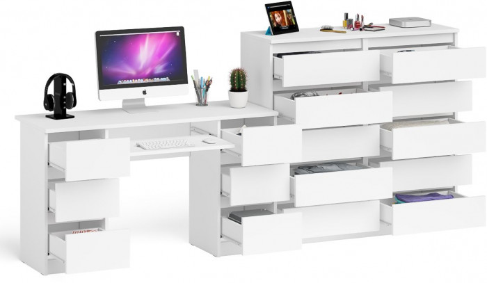 Мори компьютерный стол МС-2 + Комод МК1200.10, белый