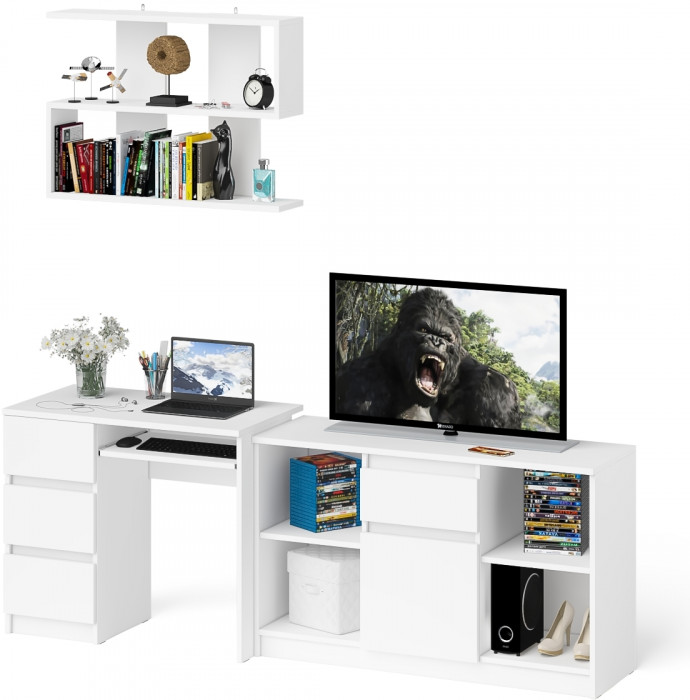 Мори компьютерный стол МС-6 левый + Тумба МТВ1204.1 + Полка 900, белый