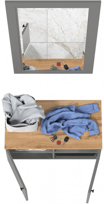 Остин 13.257 Тумба + 17.03 Зеркало, серый графит/дуб крафт золотой