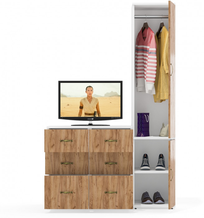 Лидер-8 Пенал МД 23Б + Тумба МД 3.16 + Тумба МД 3.16, цвет белый шагрень/крафт золото, ШхГхВ 120х50х190 см., универсальная сборка