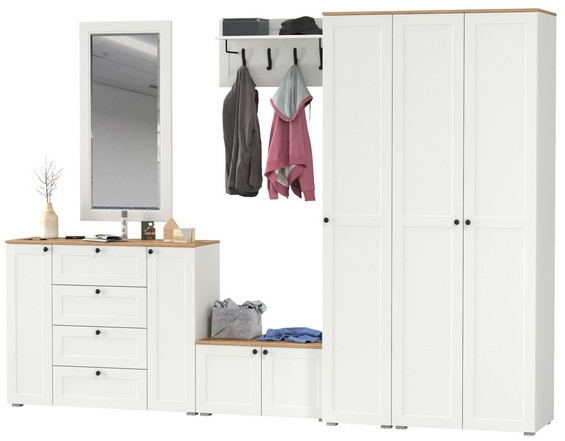 Остин Прихожая 55, цвет белый шагрень/дуб крафт золотой, ШхГхВ 320х54,3х229,6 см., универсальная сборка