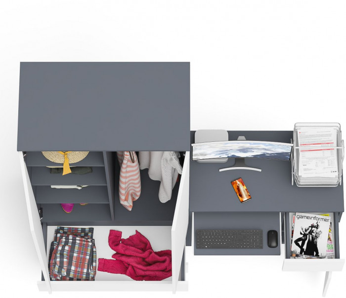 Мори компьютерный стол МС-1 правый + Шкаф МШ900.1, графит/белый