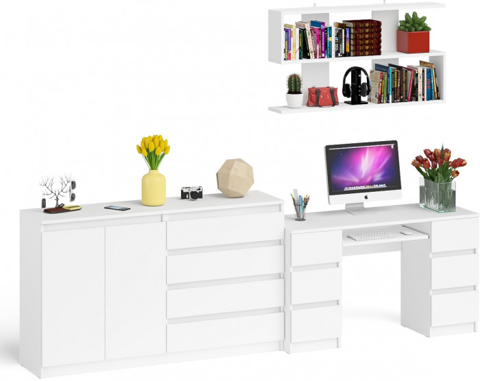 Мори компьютерный стол МС-2 + Комод МК1600.1 + Полка 1200, белый