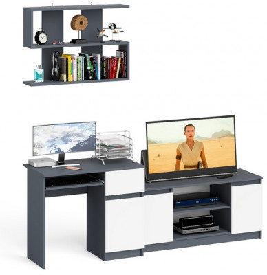 Мори Стол компьютерный МС-1 правый + Тумба МТВ1200.1 + Полка 900, цвет графит/белый, ШхГхВ 210,4х50х209,6 см., НЕ универсальная сборка