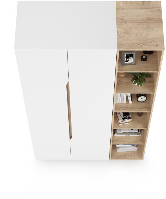 Муссон 13.198 Шкаф двухстворчатый + 13.349 Стеллаж, белый/дуб эндгрейн элегантный